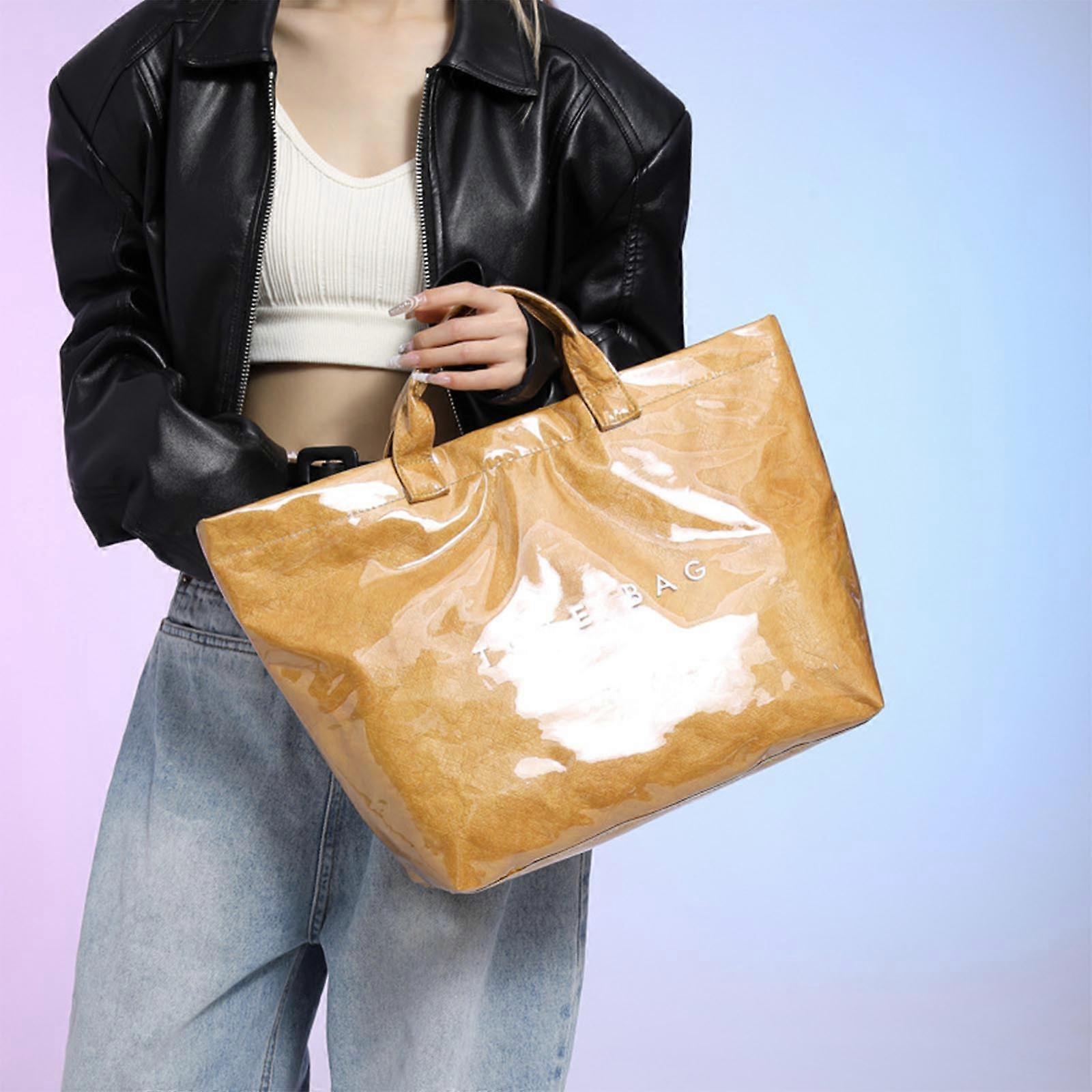 PVC Tote Bag for Women Large Fashion Solid Color Letter Print Tote โ image 4