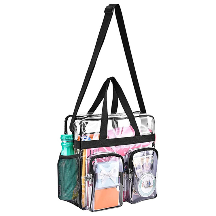 Grey Clear Multi-Pocket Tote Bag – Waterproof & Organized Carryall with Front Zipper Pockets and Adjustable Strap — image 2