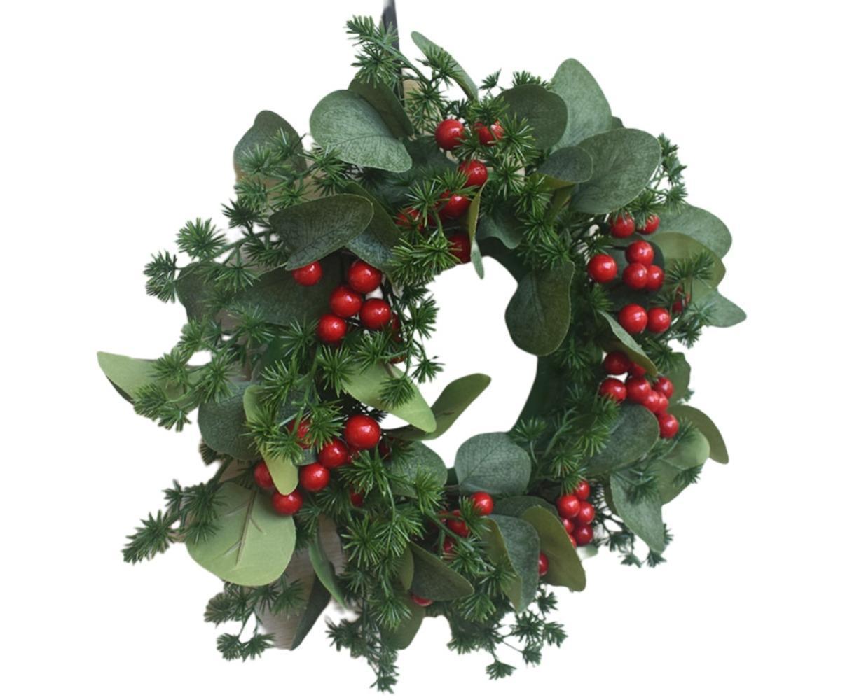 Christmas Wreath Winter Wreath with Red Jingle Bells and Berries Door Wreath with Artificial Snow Christmas Decorations with Pine Branches - 30CM โ image 6