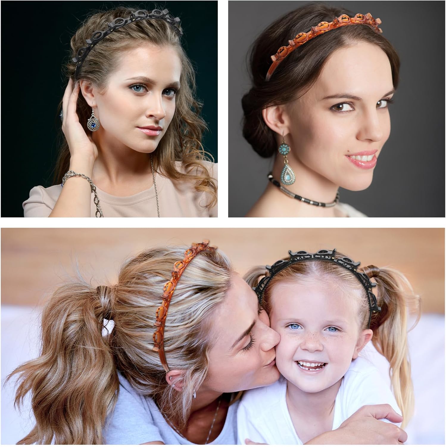 Double Bangs Hairstyle Hairpin,2 Pack Hairpin Headband Twist Clip Headband with Toothed Headband Braid Tool Hair Band With Clips for Girls Women Fashion Hair — image 5
