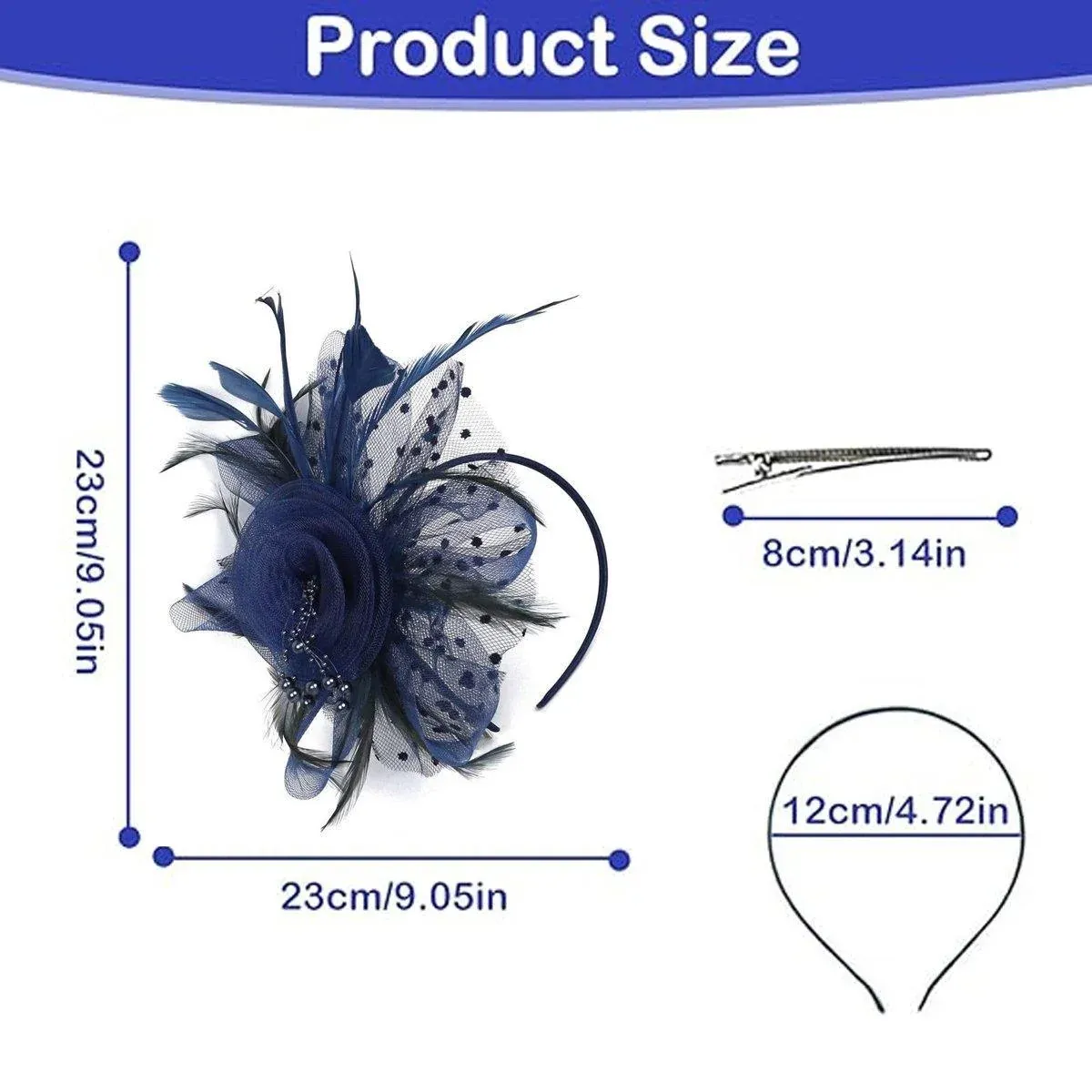 Blue Vintage Bridal Headdress Feather Flower Mesh Hair Accessories for Cheongsam — image 3