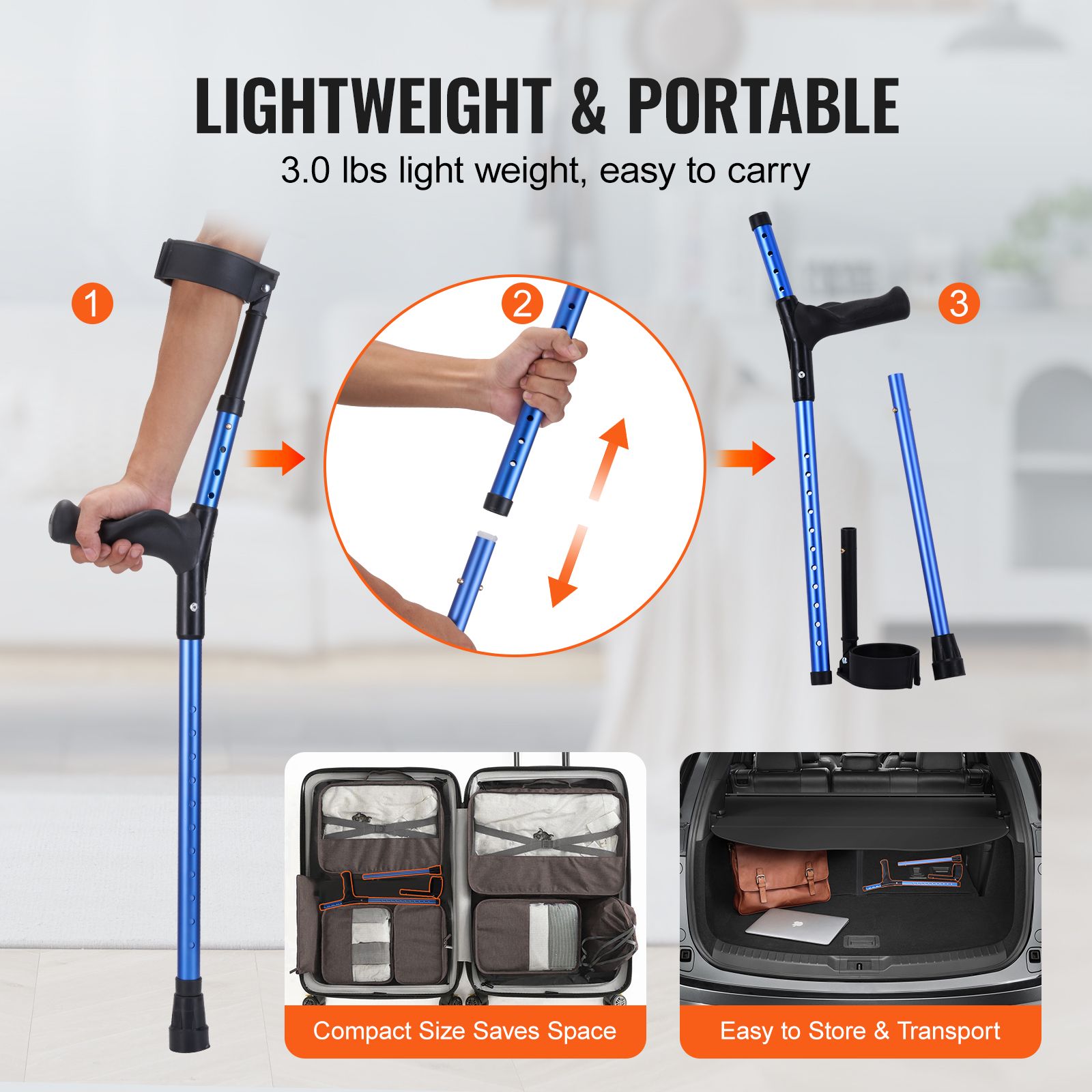 Forearm Crutches for Adults, 11-Level Height Adjustable Walking Crutches with 4-Level Upper Cuff, Lightweight Aluminum Medical Support Crutches for Leg Injury โ image 6
