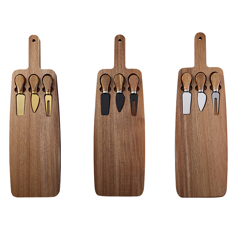 Brown And Silver Premium Acacia Wood Cheese Board Set | Charcuterie Platter with 3 Stainless Steel Knives — image 3