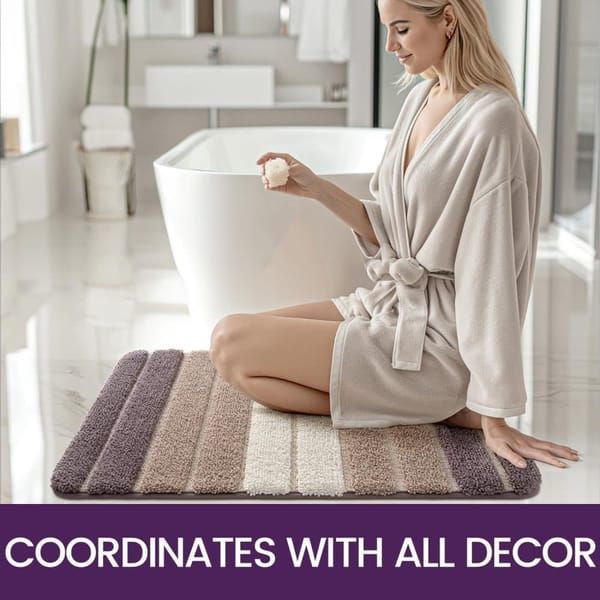 Gradient Striped Plush Bath Mat, Absorbent Quick‑Dry Non‑Slip Bathroom Rug for Home Entrance Bedroom — image 5