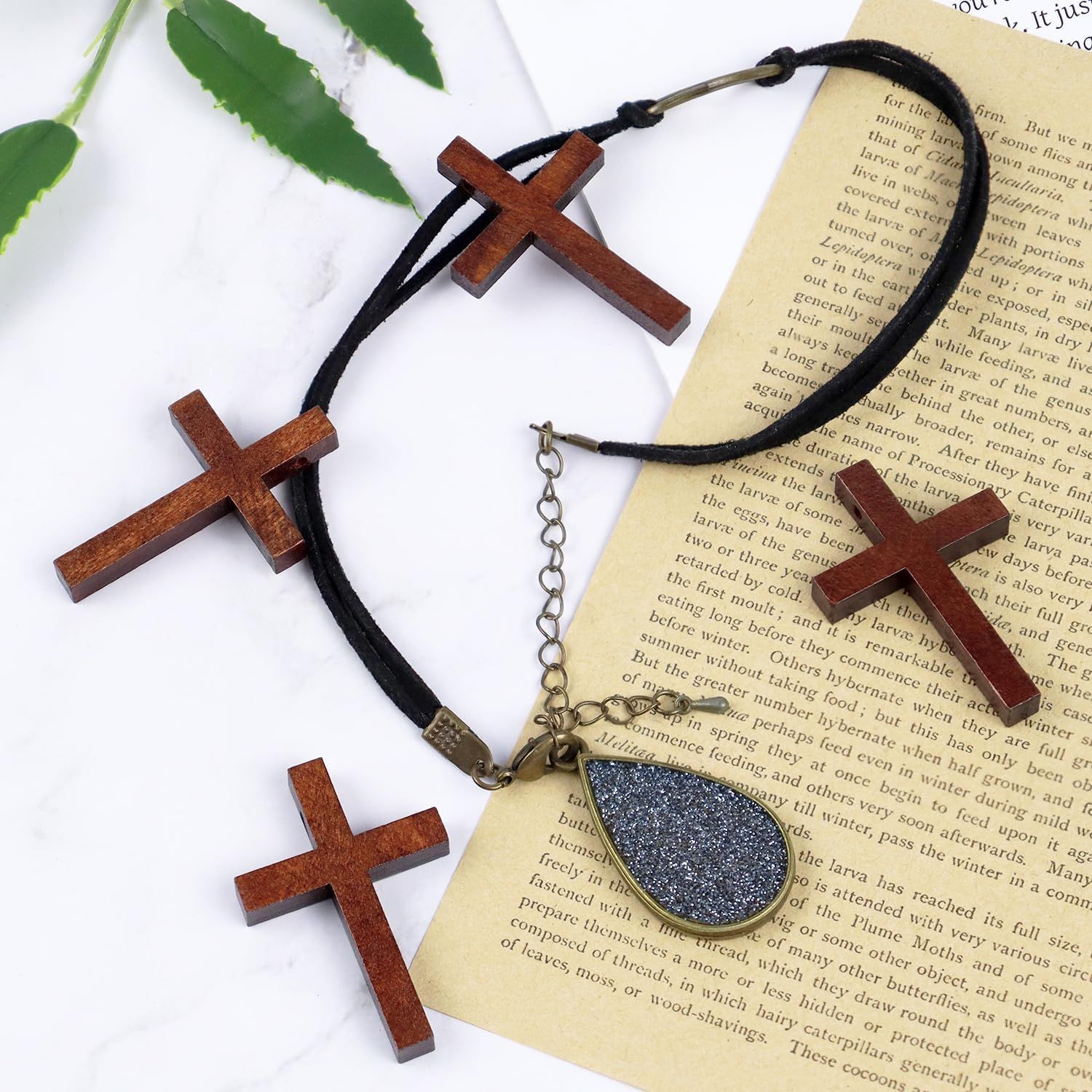 50 Pack Small Wooden Cross Pendants, Unfinished Wood Charms for Easter Crafts, Baptism Favours, Rosary Jewellery and DIY Decor, 3 x 4.1 cm — image 2