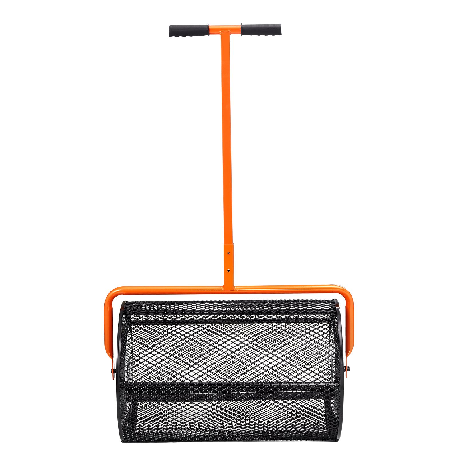 Compost Spreader, 24.4-25.6" Height Adjustable Handle, 24" Wide, Lawn and Garden Peat Moss Roller with Side Latches, Powder Coated Steel Mesh Basket for