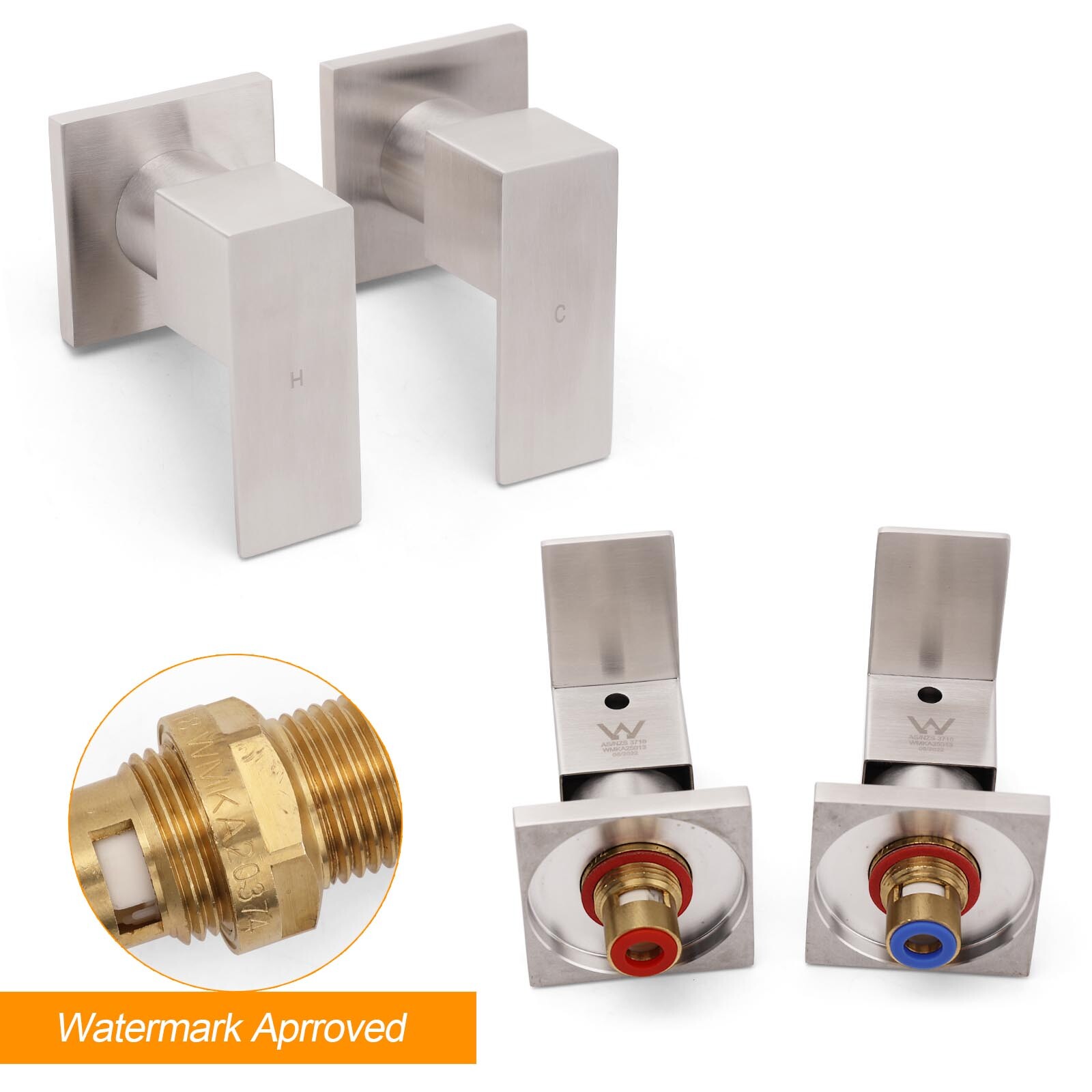 Brushed Nickel Square 1/4 Turn Wall Mounted Twin Taps For Shower Bath Spout Set โ image 3