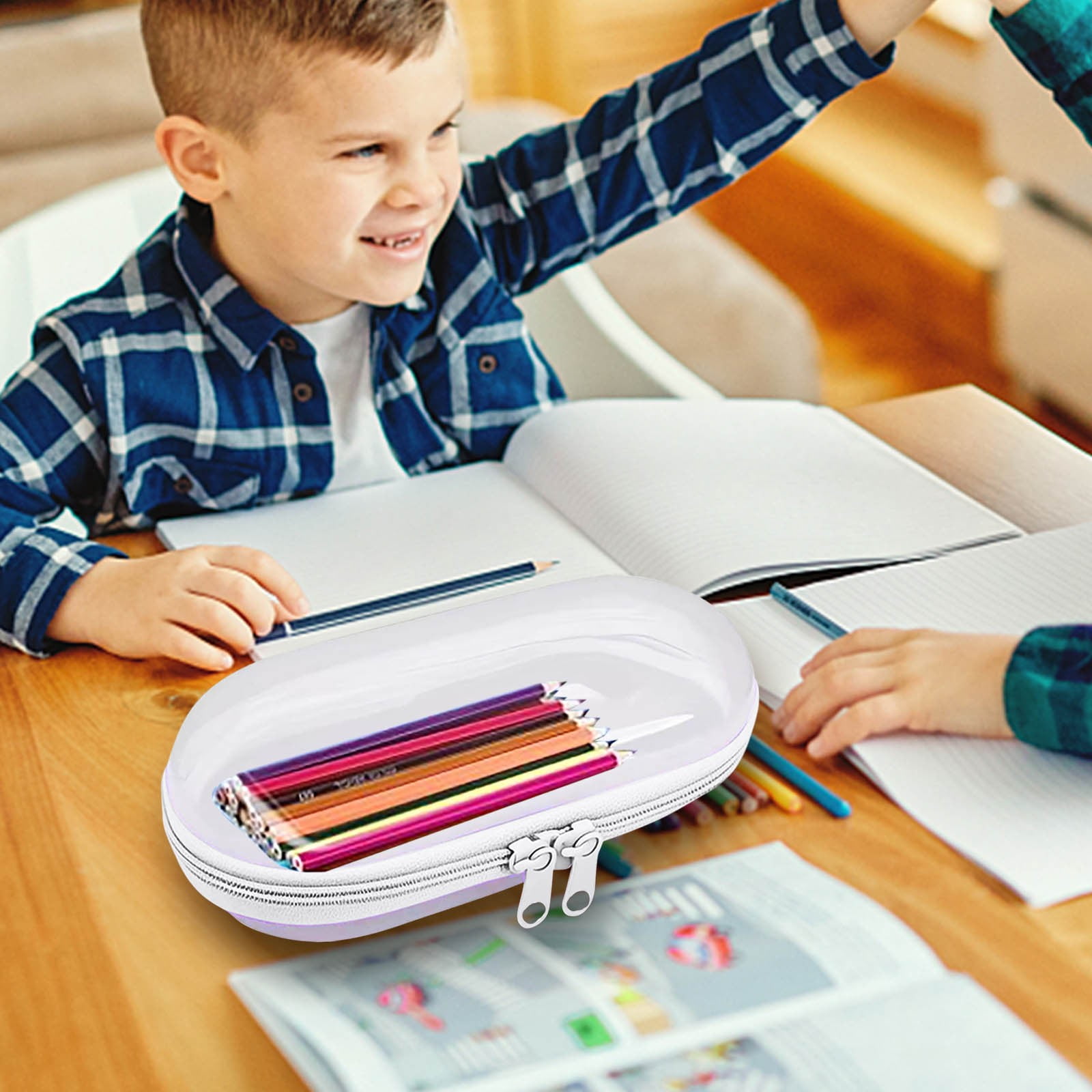Pencil Pouch, Pencil Bags with Zipper, Pencil Case Pouch Storage Pens, Markers, Crayons Supplies White — image 4