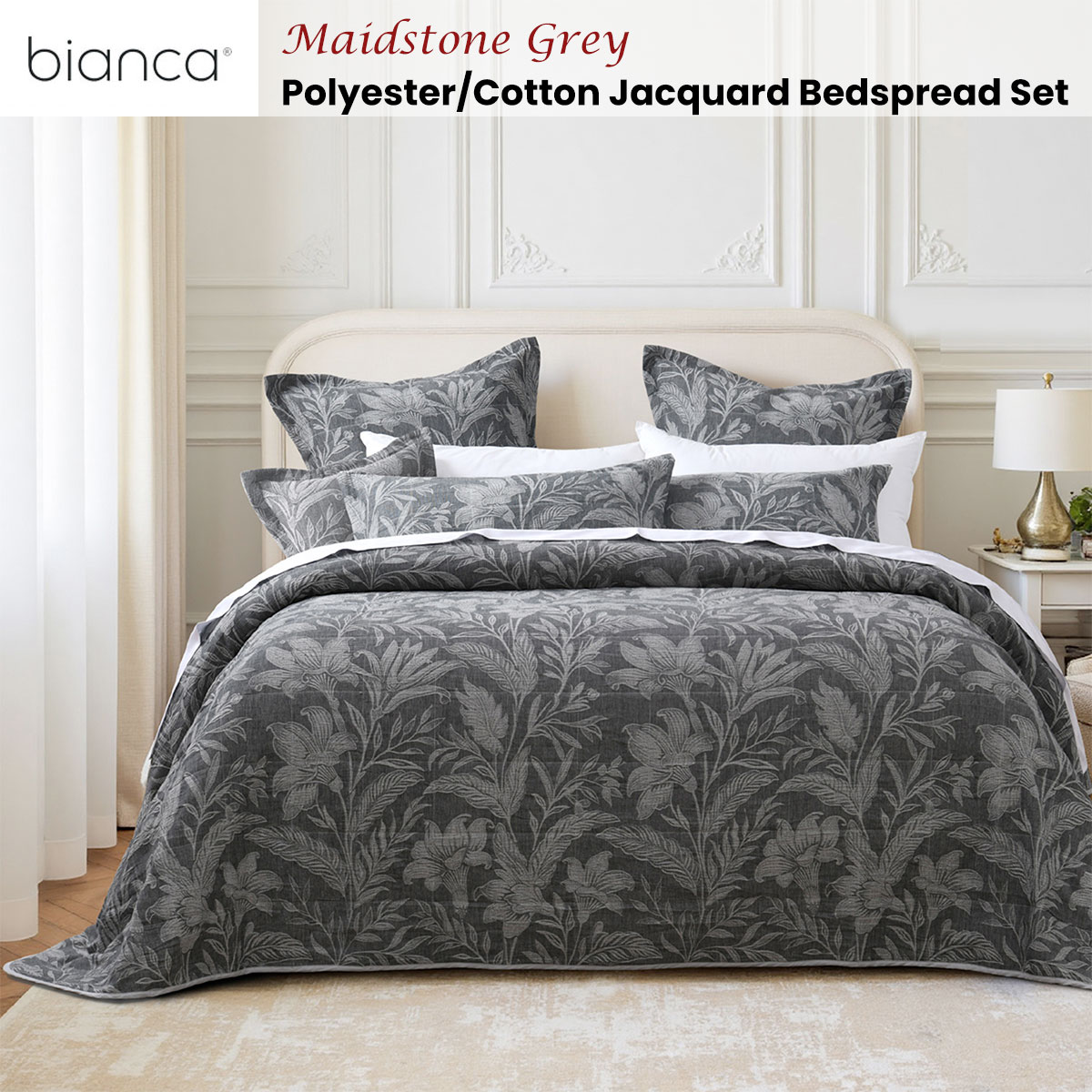 Bianca Maidstone Grey Floral Jacquard Bedspread Set Queen — image 2