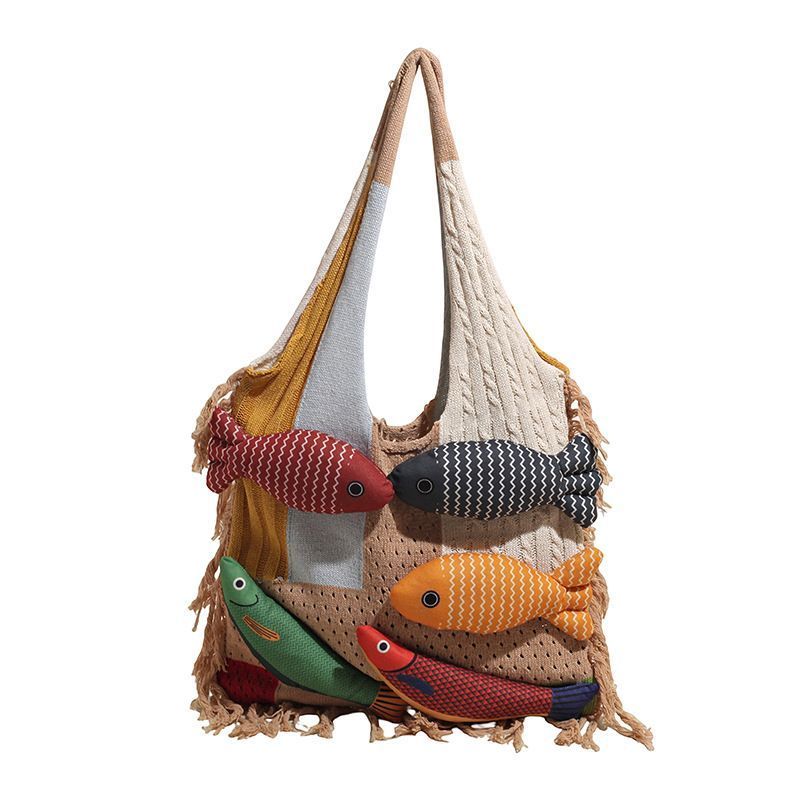 Khaki Spliced Hand Tote Bag