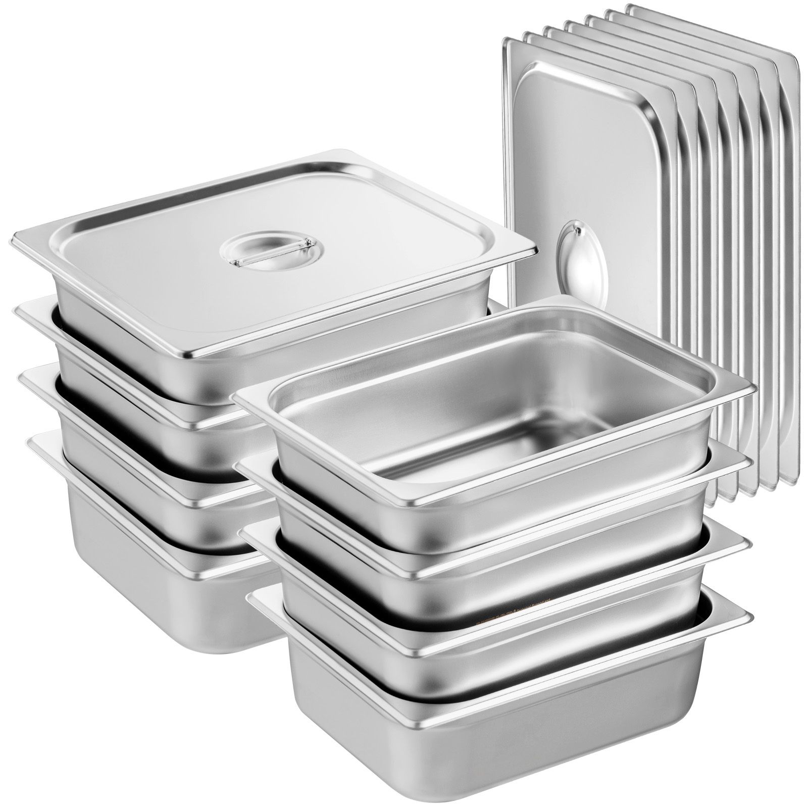8 Pack Hotel Pans, 1/2 Size Anti-Jam Steam Pan with Lid, 0.8mm Thick Stainless Steel Steam Table Pan, 4-Inch Deep Commercial Table Pan, Catering Storage Food