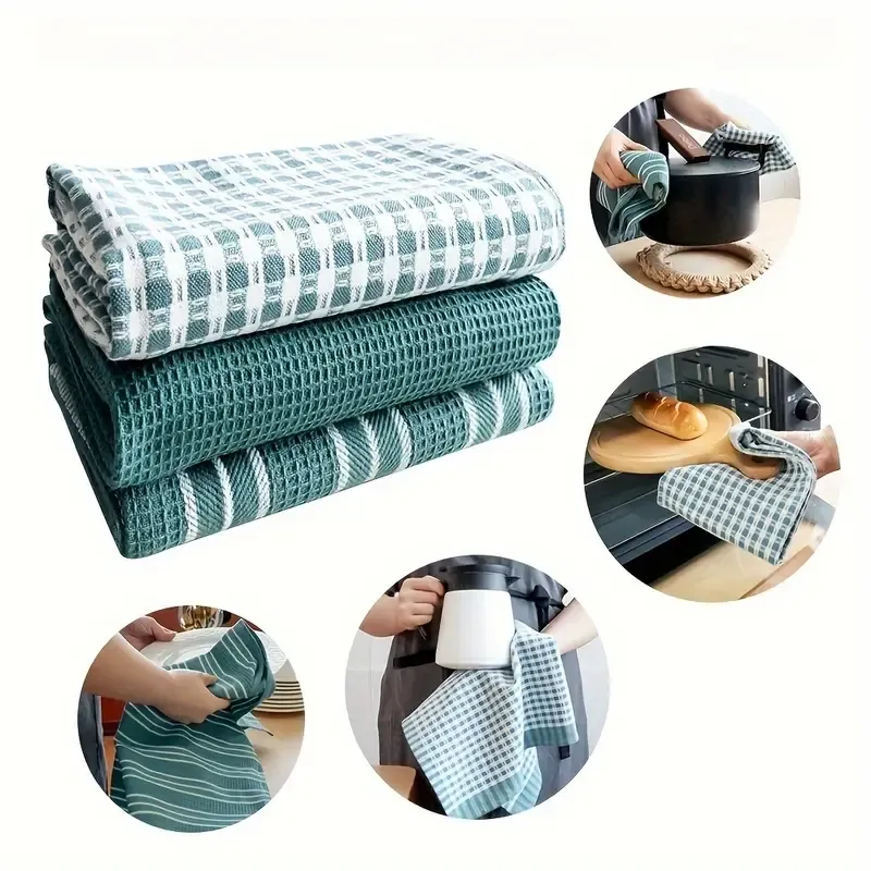 3 - piece Pure Cotton Kitchen Tea Towel Set, 20x Water - Absorbent & Non - Shedding, Eco - Safe & Fade - Resistant, Exquisite, Durable & Multi - colored./GREY β image 3