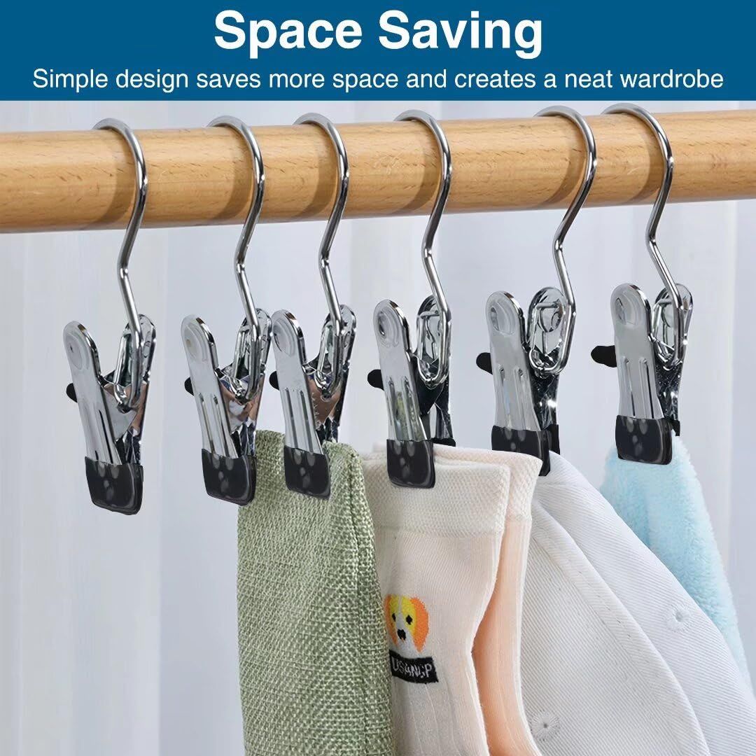 6PC Clothes Pins, Hangers with Clips, Stainless Steel Hanger Clips, Hanger Hooks for Closet, Travel, Socks, Bags โ image 5