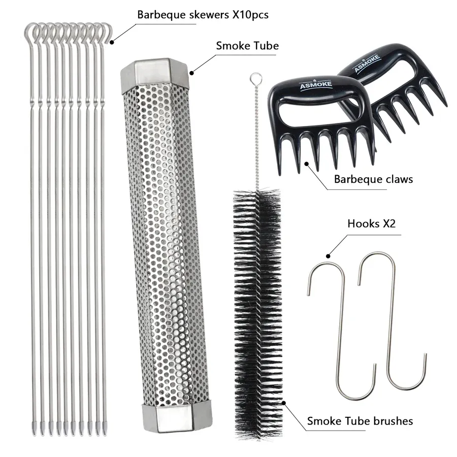 Asmoke BBQ Set (Includes Two Meat Claws, a Pellet Smoker Tube and Metal Skewers) — image 2