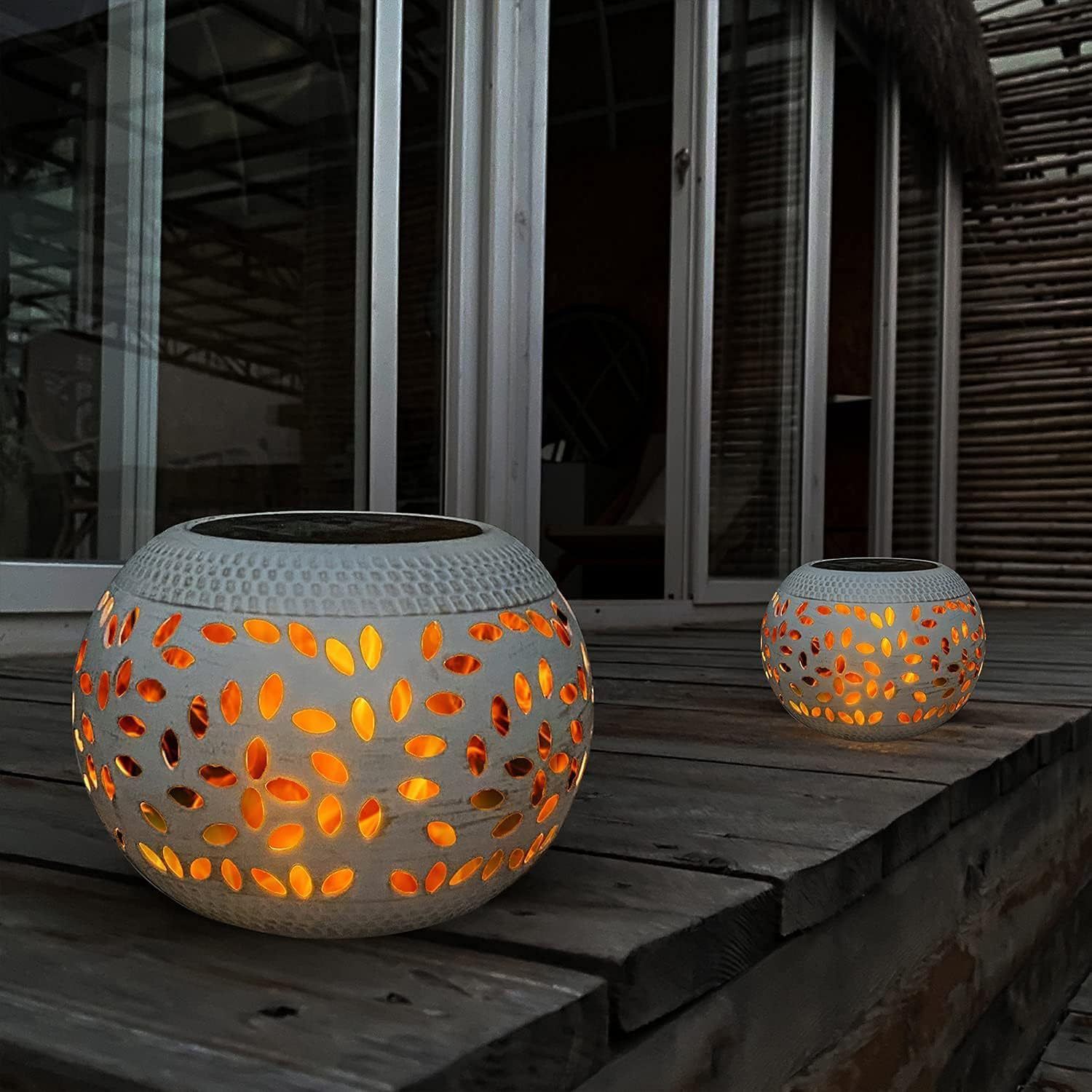 Black Durable Iron Solar Powered Garden Light with Cut-Out Flower Deco - LED Oval Shaped Lantern, IP44 Weather Resistant, Decorative Lighting for Indoor Patio โ image 6