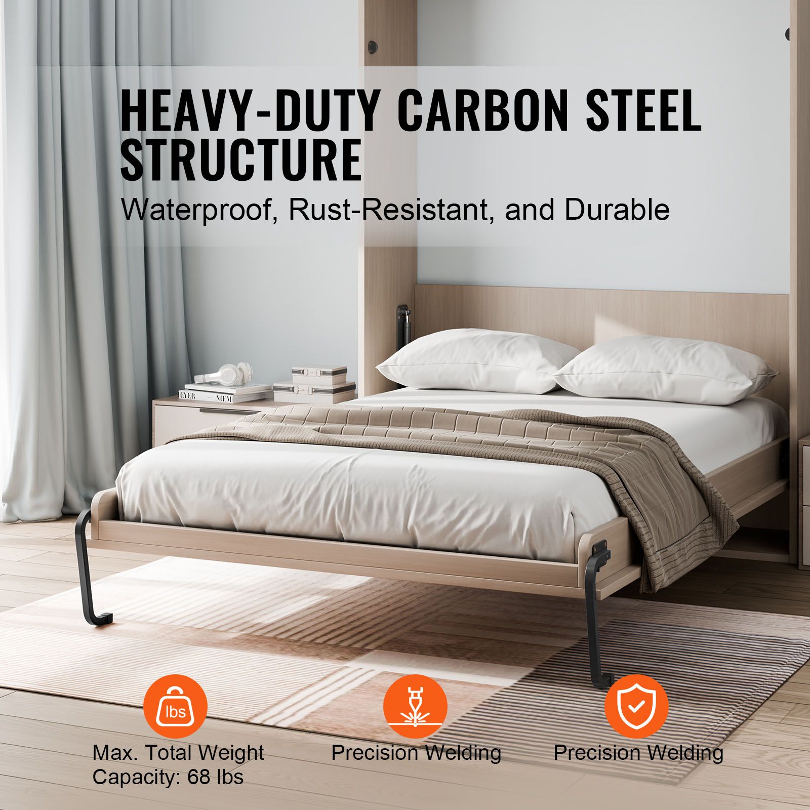 Murphy Bed Kit, Queen Size, Vertical Deluxe DIY Wall Bed Mechanical Hardware Kit, Pneumatic Lever Heavy Duty Bed Frame Support, Folding Cabinet Wall Bed Space โ image 2