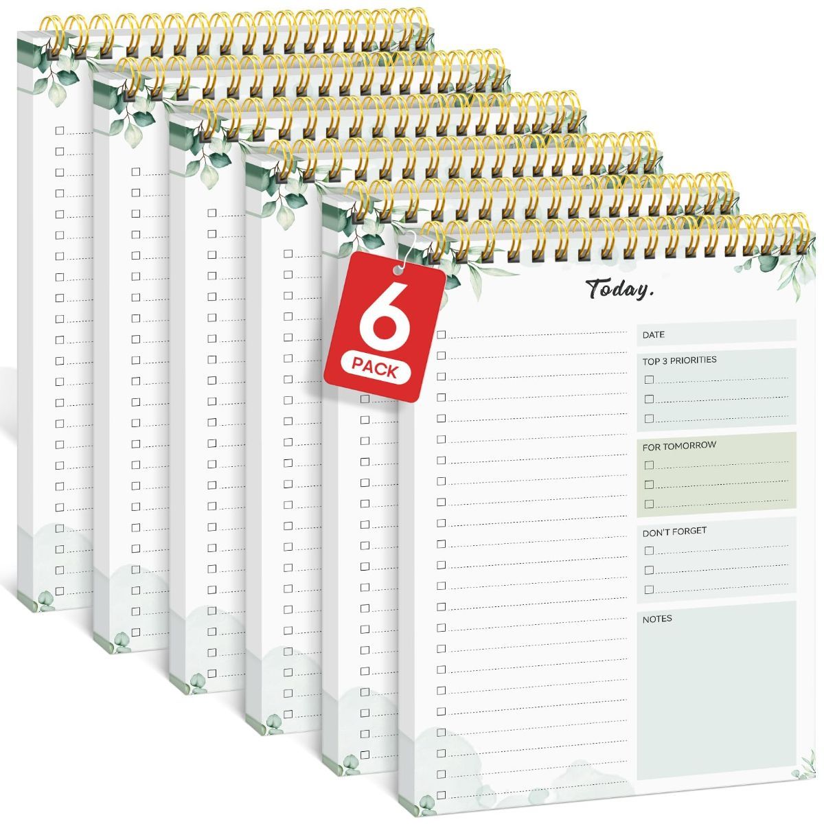 6Pack To Do List Notepad, Undated Daily Planner for Work and Goal Setting Greenery Sway, 52 Sheets, 9.8" x 6.5", Home and school, Daily Task Plannin