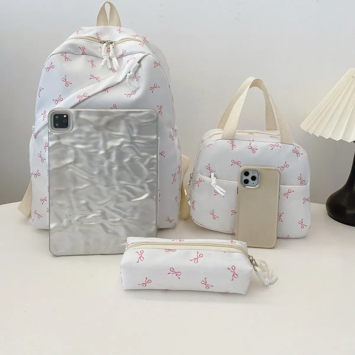 Sweet Bowknot 3-Piece Backpack Set! Large Capacity & Ergonomic Support, Splash-Resistant, Backpack+Tote+Pencil Case, Perfect Gift for School /black — image 5
