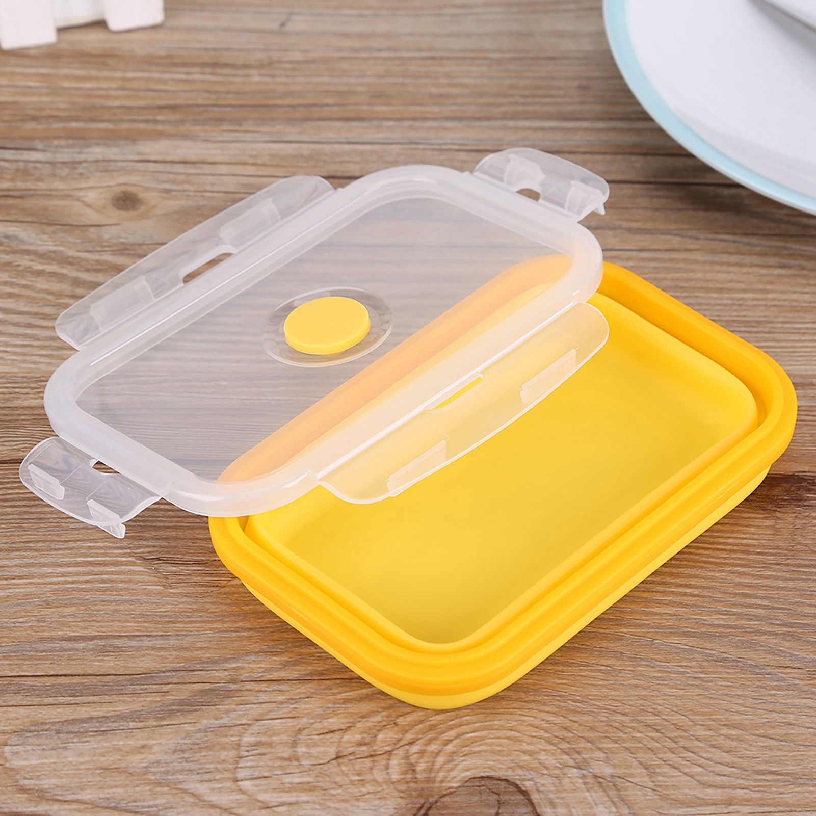 500ml Silicone Collapsible Portable Lunchbox Bowl Folding Food Storage Container Yellow โ image 3