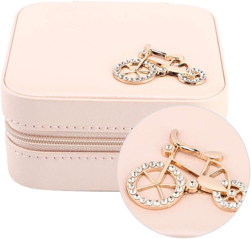 Small Jewelry Box, Travel Case PU Leather Organizer Storage Holder Portable Jewellery Display for Necklace Earring Rings (Double layer bare powder bicycle) โ image 5