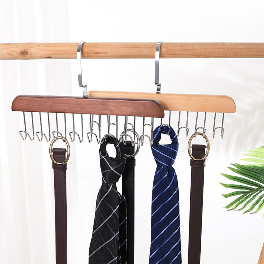 4 Pack Tank Top Bra Hanger, Wood Tie and Belt Hanger, Anti Slip Multi Hook Coat Rack, Hanging Closet Organization Storage Holder for Belts, Ties, Scarfs, Bras — image 4
