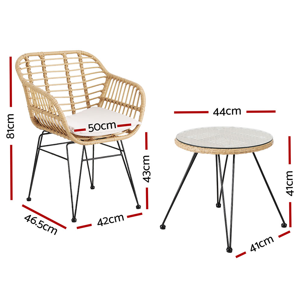Gardeon 3PC Outdoor Furniture Bistro Set Lounge Setting Table Chairs Cushion Patio Grey — image 2