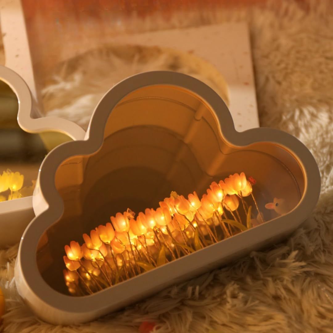 Celestial Petal Mirror, Cloud Tulip Lamp Mirror, Tulip Flower Cloud Mirror, DIY Cloud Tulip Mirror Night Light with 20 Flowers. (Pink) — image 5