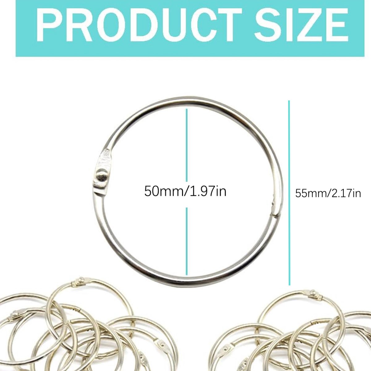 20 pieces - 55 mm - Book rings - metal ring binders - Binding ring - for loose sheets - card ring binder - keychain - for scrapbooking, album, crafting - for โ image 5