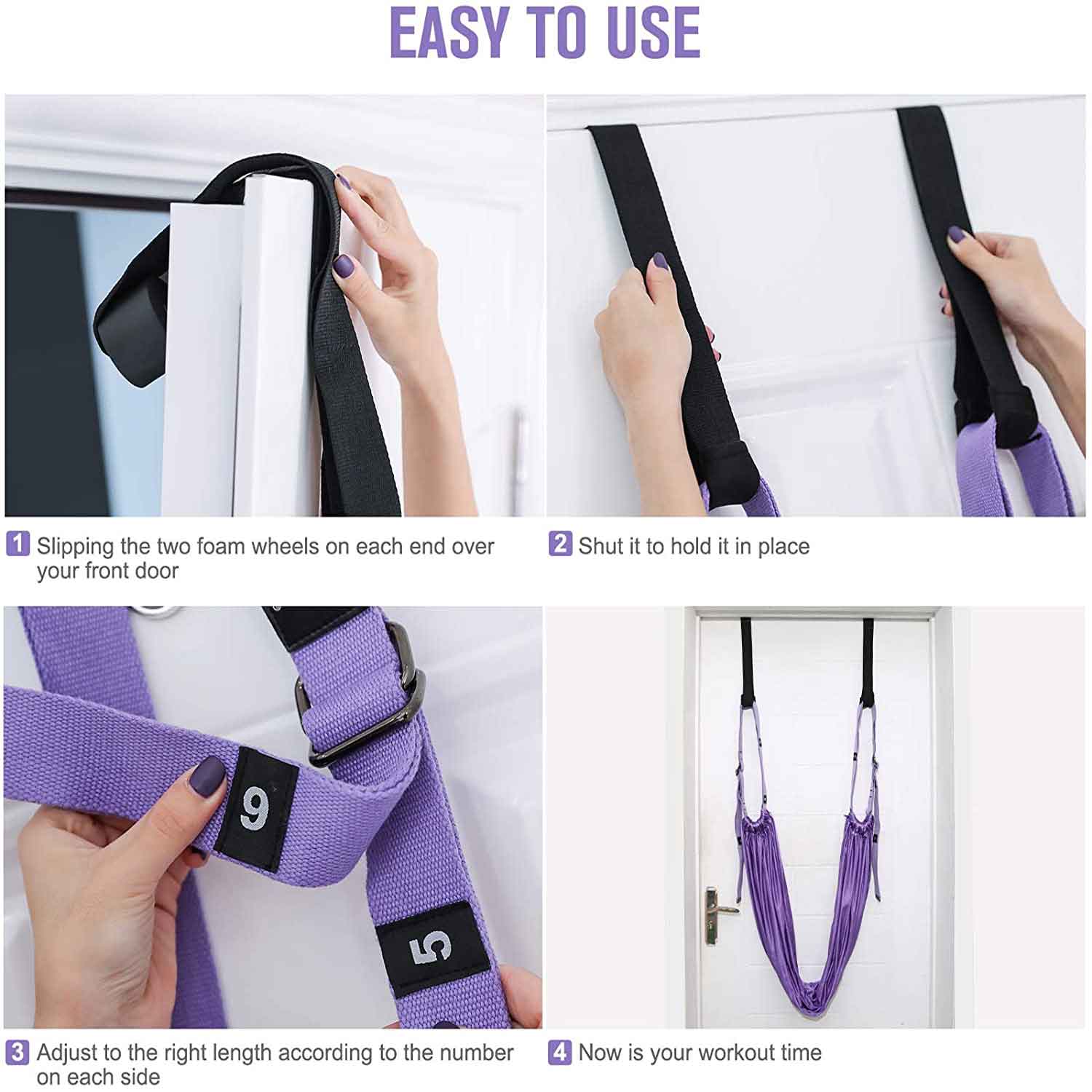 Purple Fitness Yoga Strap Band Waist Trainer Leg Door Swing Adjustable Ballet Dancer — image 3