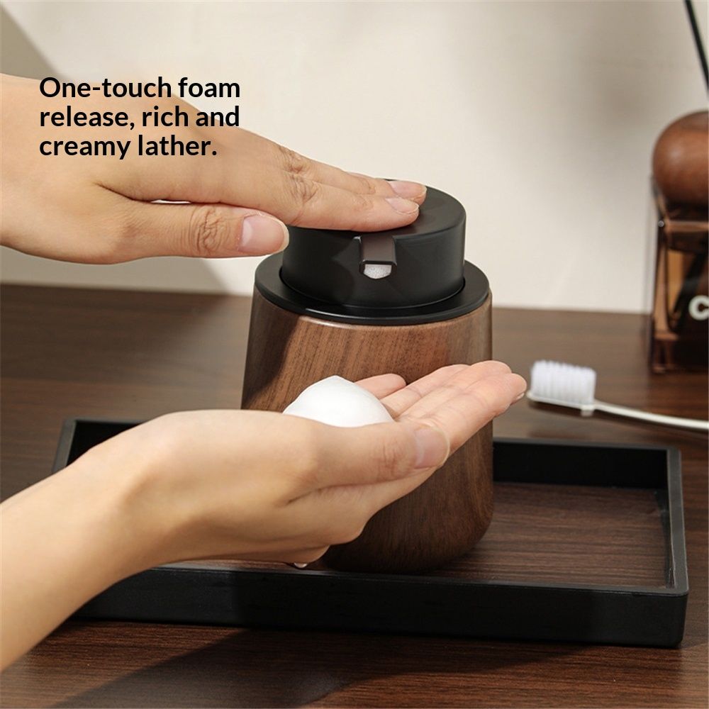 Lotion Dispenser - 250ML Refillable Hand Soap Dispenser Bathroom, Modern Liquid Soap Dispenser with Pump, Dish Dispenser for Kitchen,Walnut wood grain — image 2