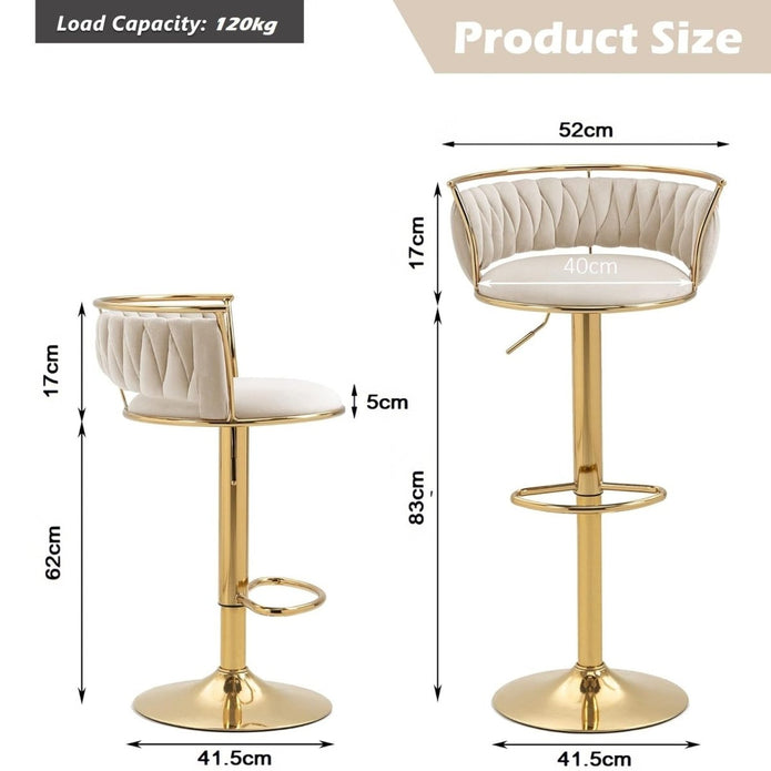 SERENITà Golden Swivel Upholstered Velvet Adjustable Height Counter Stool with Metal Frame Ivory (Set of 2) — image 5