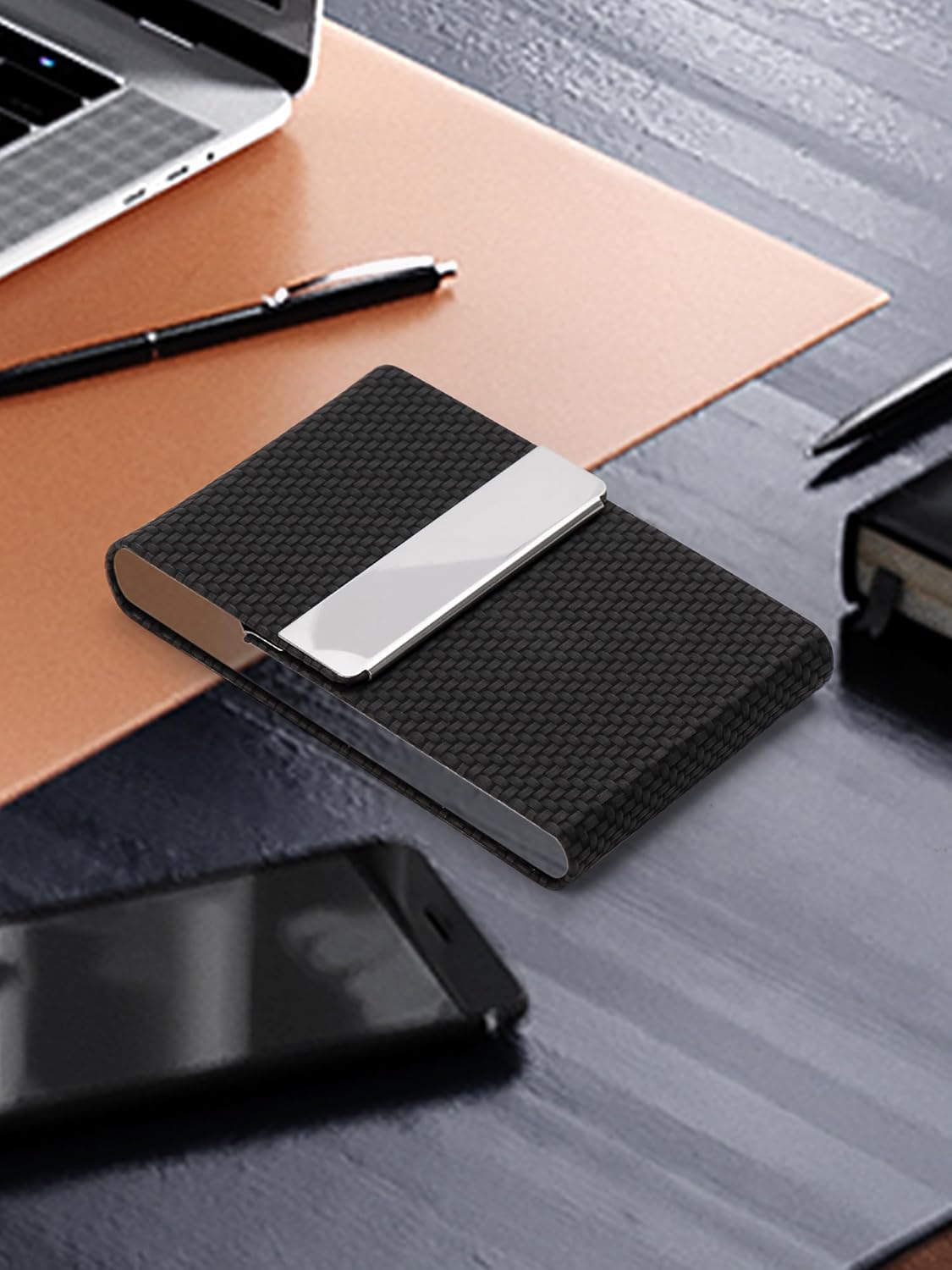 Men's PU Leather and Stainless Steel Magnetic Closure Credit Card Holder Luxury Business Card Case Black — image 6