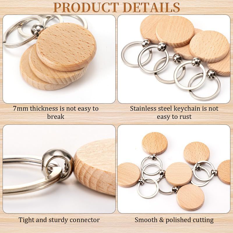 20Pcs Natural Wood Slices-Wooden Keychain Blanks Unfinished Wood Rounds for Lase Engraving โ image 2