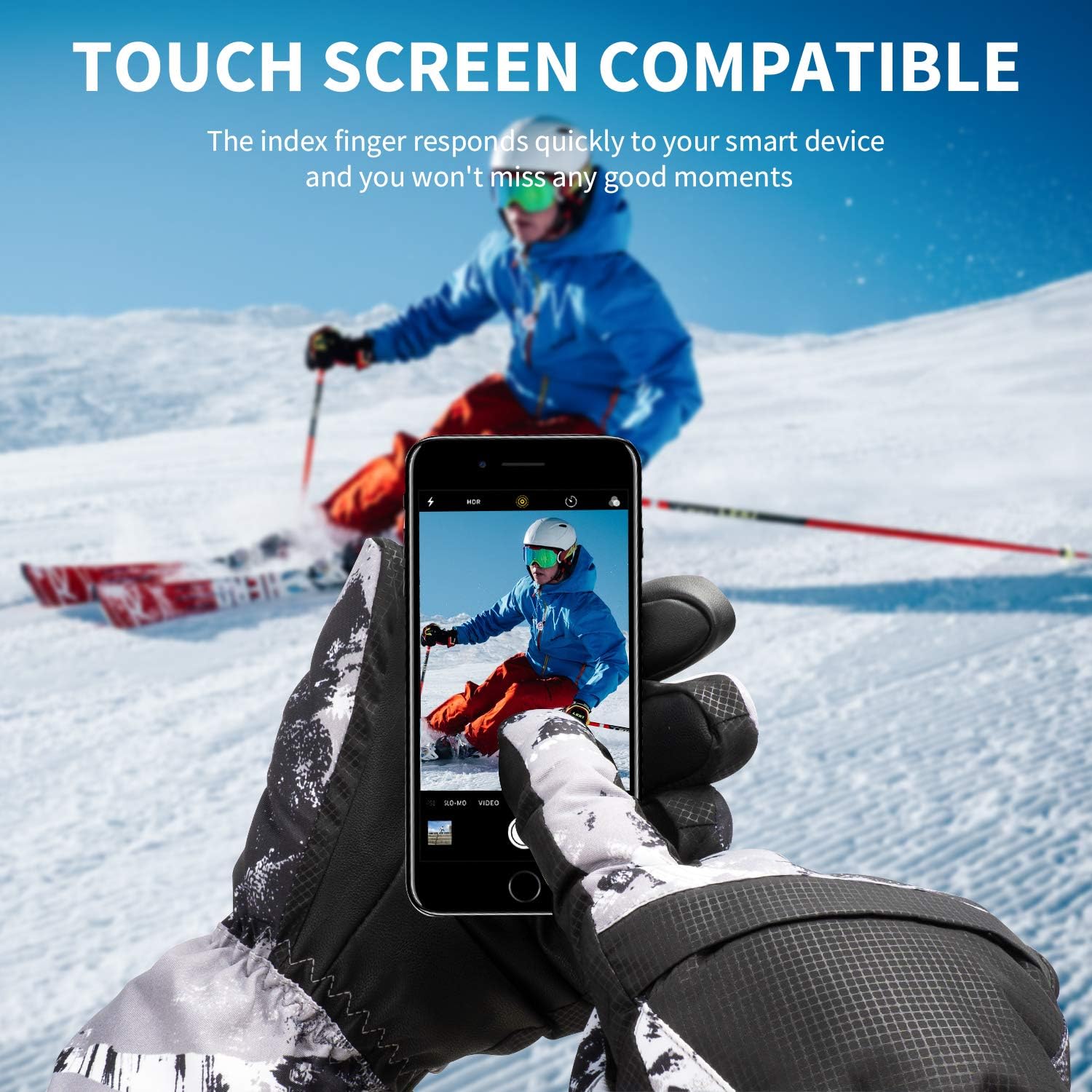 2-Pair Winter Waterproof Touchscreen Ski Gloves - Anti-Slip Thermal Mitts for Men & Women (Black & Orange Graffiti Print) — image 2