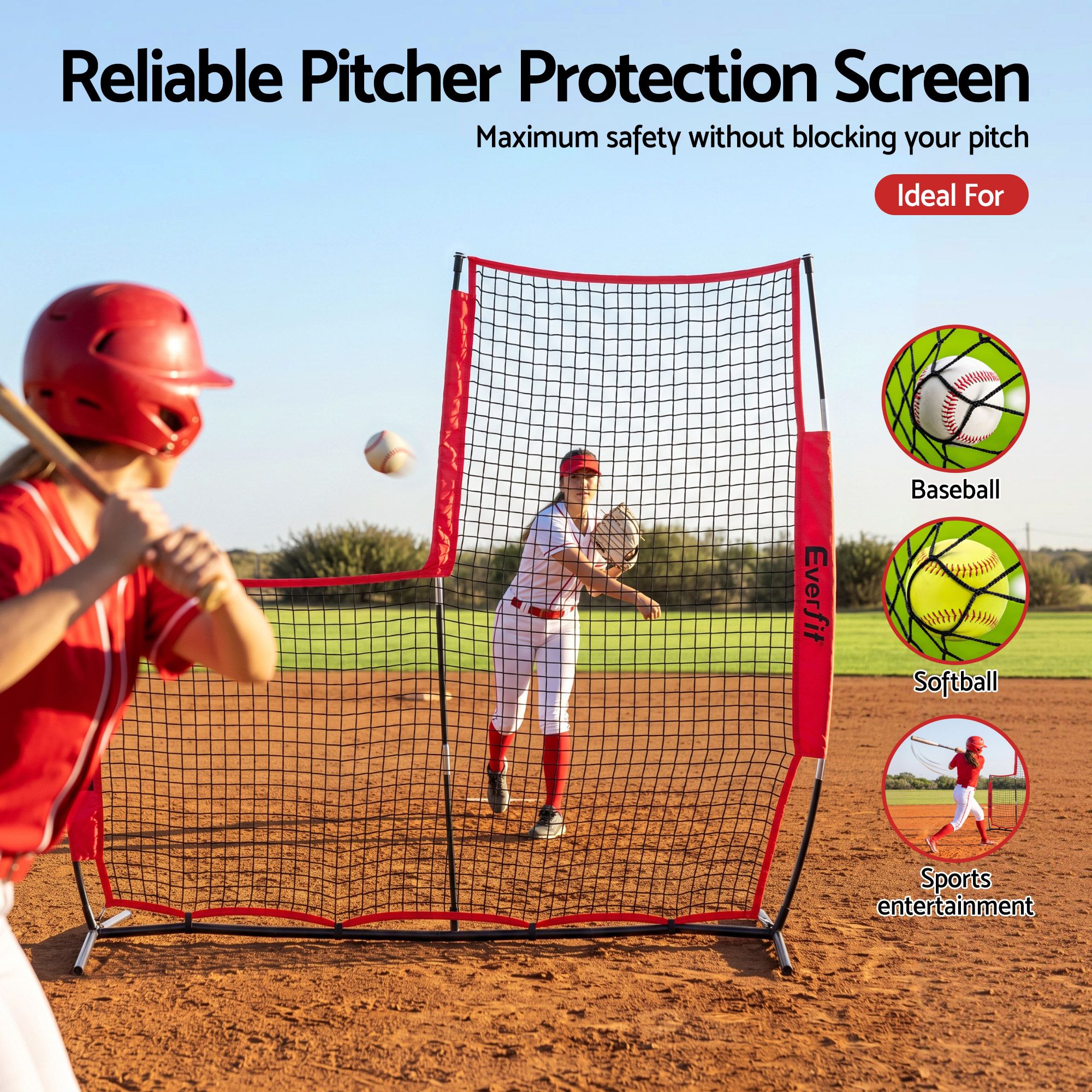 Everfit Baseball Pitching Net L Screen Softball Practice Portable Black โ image 4
