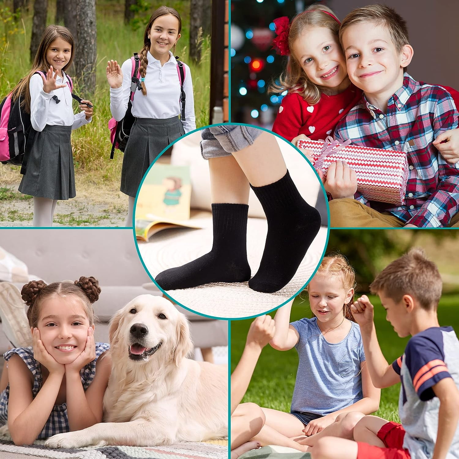 Kids Athletic Crew Socks Boys Girls Cotton School Uniform Casual Basic Socks 6 Pairs 9 - 12 Years Black — image 5