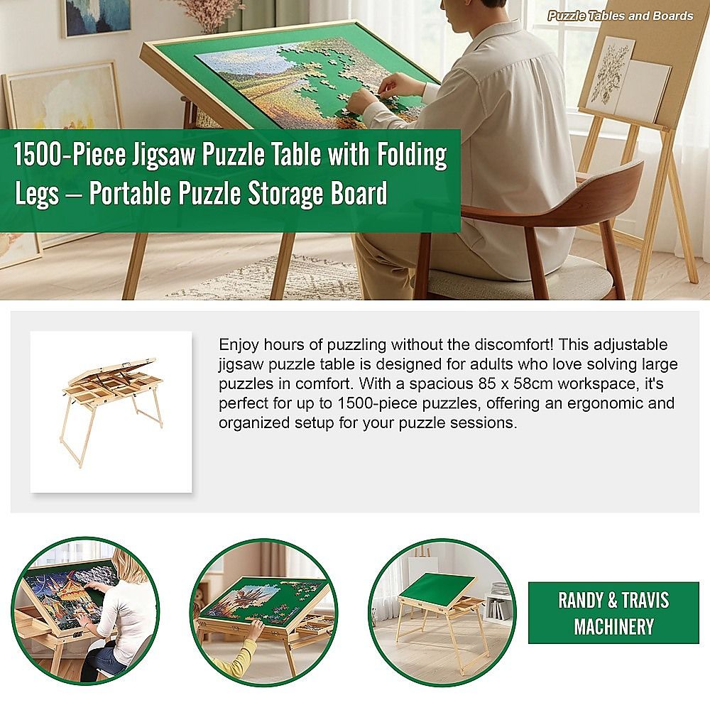 1500-Piece Jigsaw Puzzle Table with Folding Legs – Portable Puzzle Storage Board — image 5