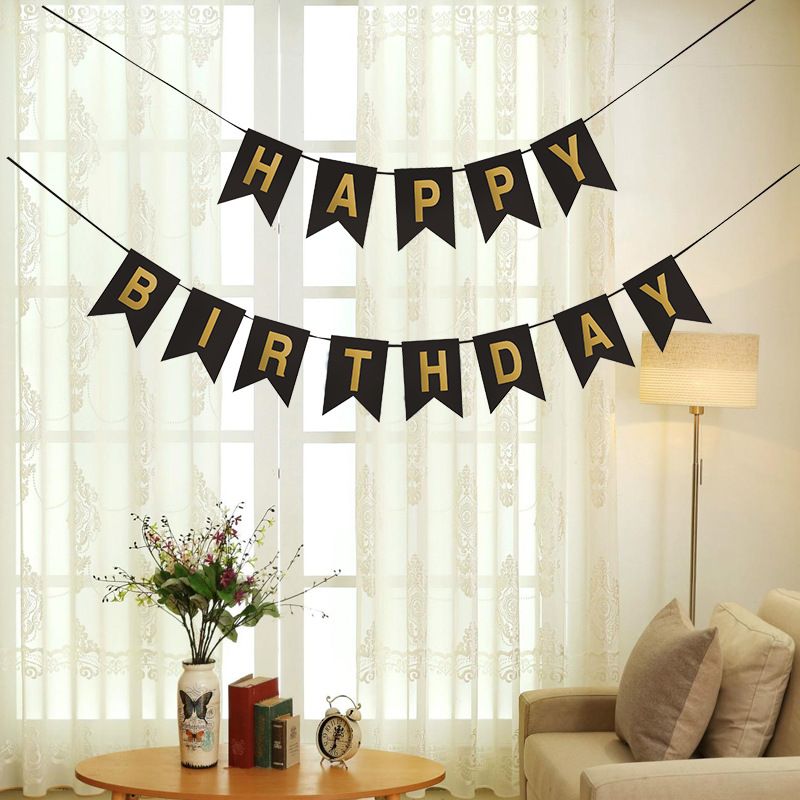 2 pcs Birthday Banner Sign Happy Birthday Bunting Banner Garland for Kids Girl Woman Birthday Tea Party Decorations Bunting — image 2