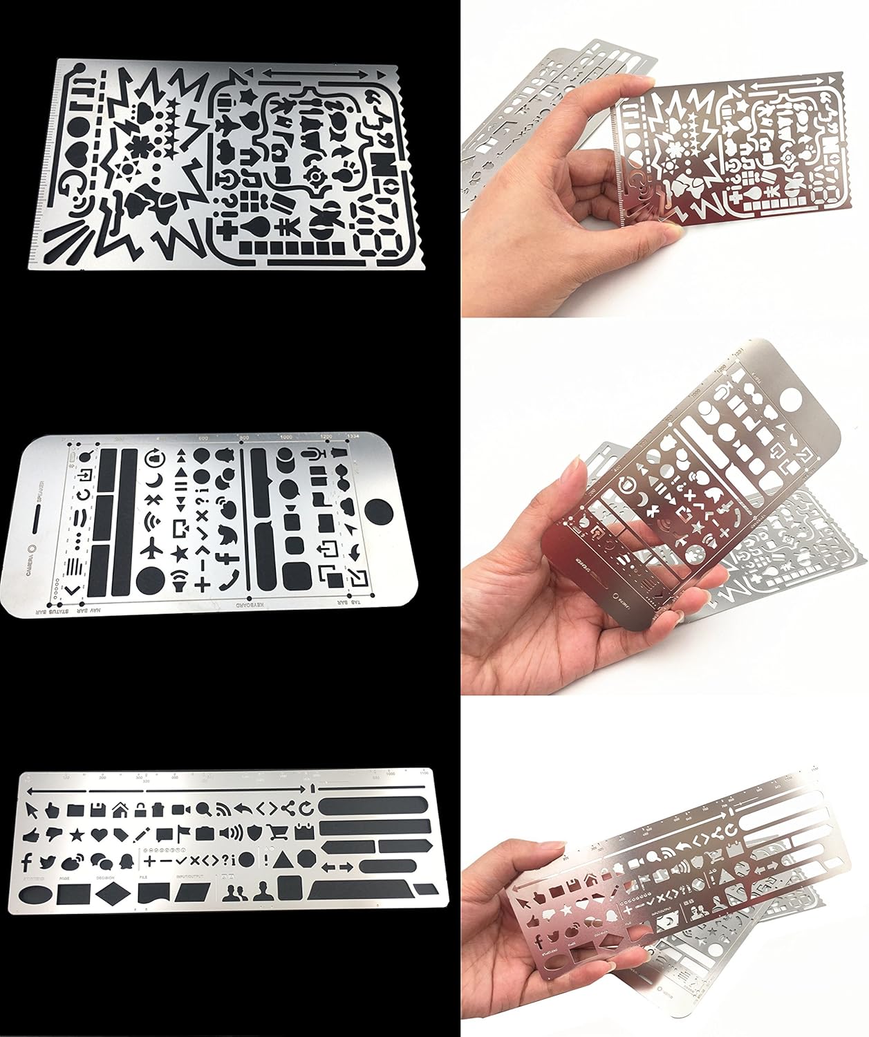 Yansanido Pack of 3 Stainless Steel Drawing Ruler, Painting Stencils, Scale Template Sets, Graphics Stencils, Number Template Ruler for Very Fine Pen Tip — image 5