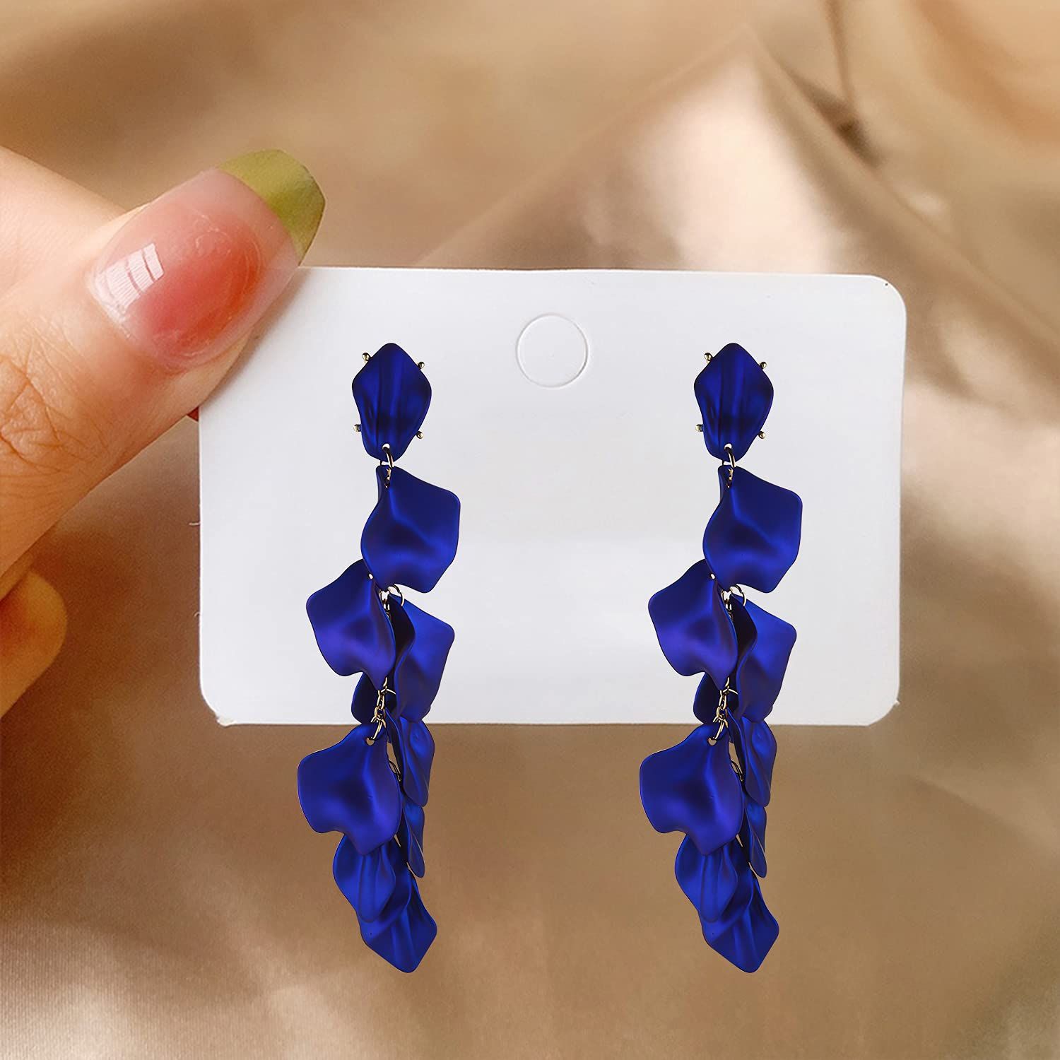 Long Acrylic Rose Petal Earrings Dangle Exaggerated Flower Earrings Drop Statement Floral Tassel Earrings for Women — image 5