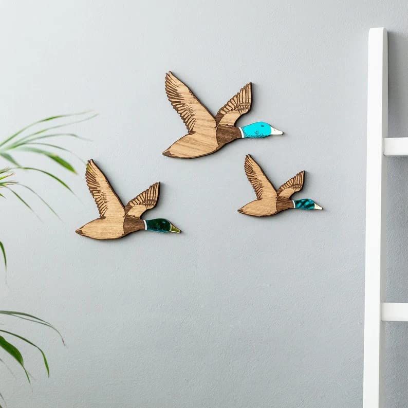 3Pcs Wooden Wall Art Rustic Flying Birds Wall Decor Carved Wood Wall Art For Home Living Room Unique Wood Ducks Wall Decor — image 3