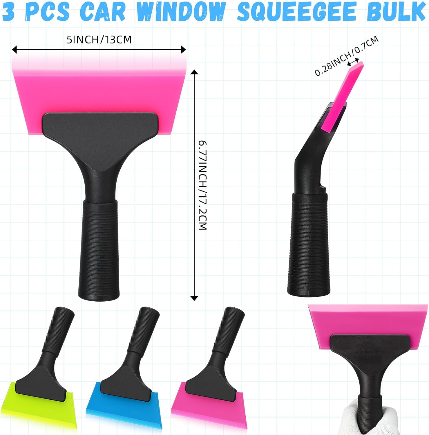 3 Pcs Small Squeegee 5 Inch Window Tint Silicone Squeegee Cleaning with Non Slip Handle Wiper Window Tinting Tools for Car Glass Mirror Shower Bathroom Auto — image 2