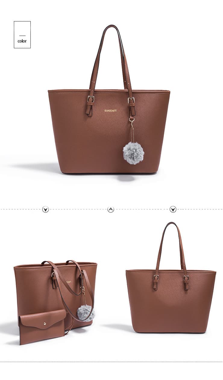 Brown Large Capacity PU Leather Tote Bag for Women, Elegant Shoulder Bag for Work Shopping Party — image 2