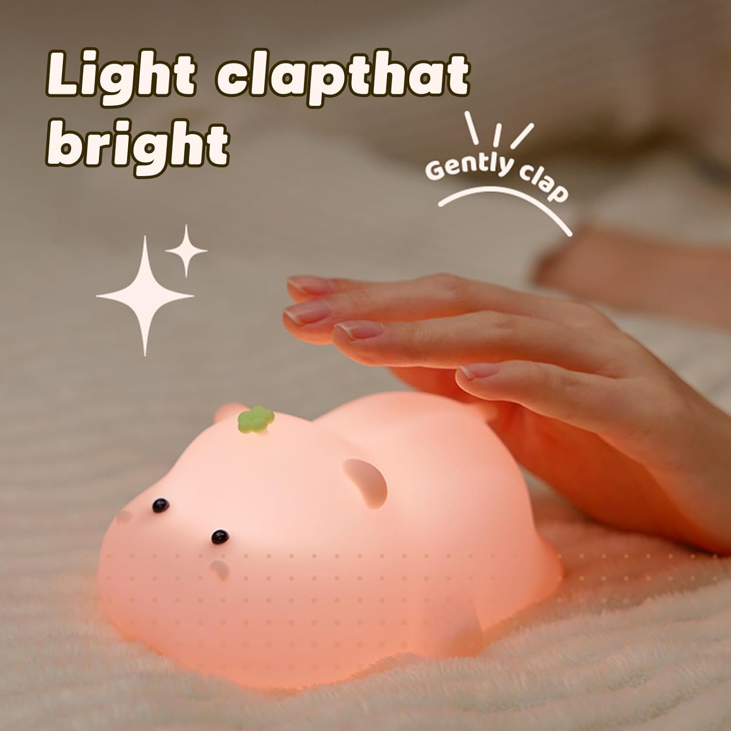 Silicone Night Light, Kids Night Light, Cute Hippo Design, Rechargeable, Pink — image 3