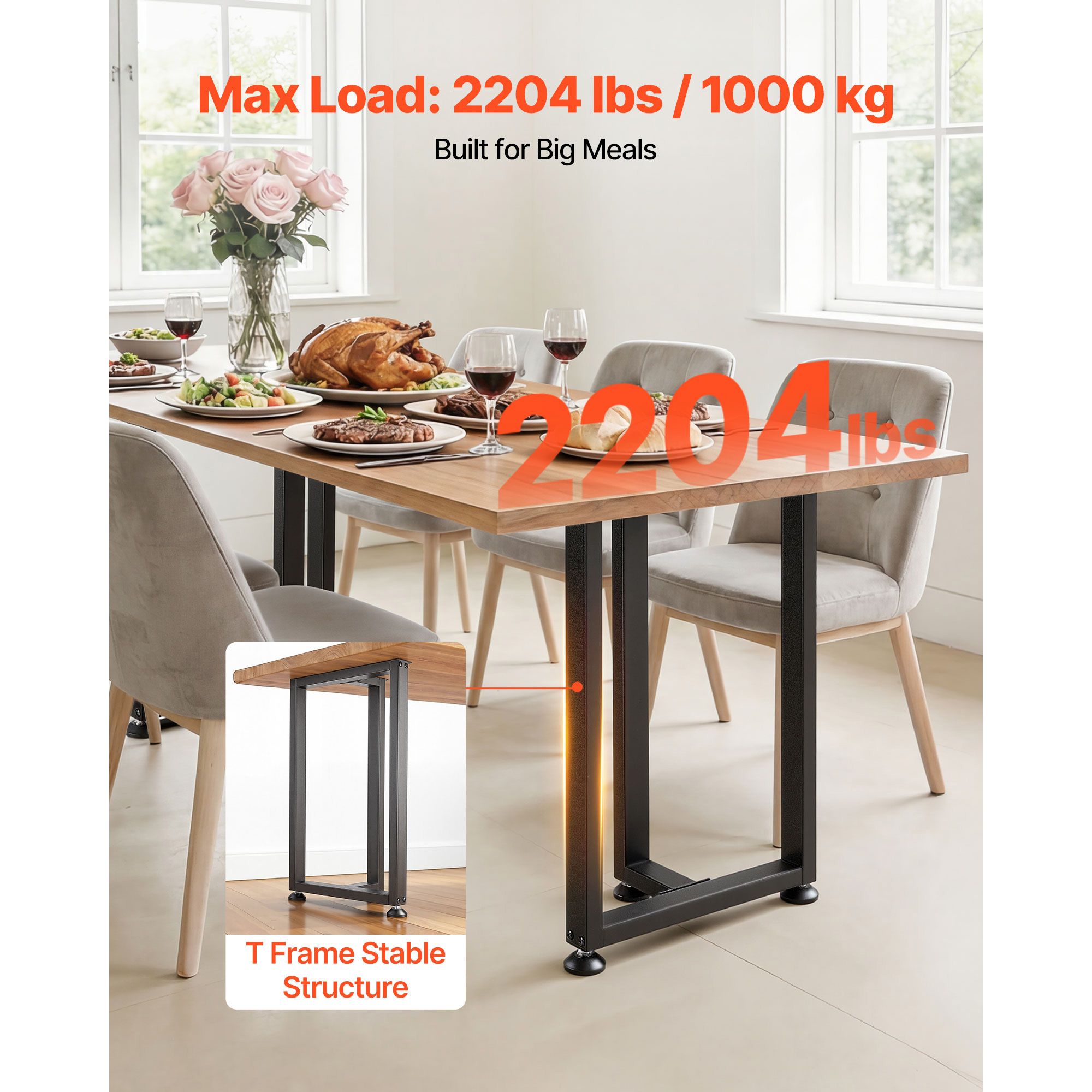 Table Legs, 740 x 450 mm (H x W) Square T Shape Steel Furniture Legs, Modular Design, Easy Assembly, 1000 kg Max Load Heavy Duty, for Home Office Desk, Dinner — image 2