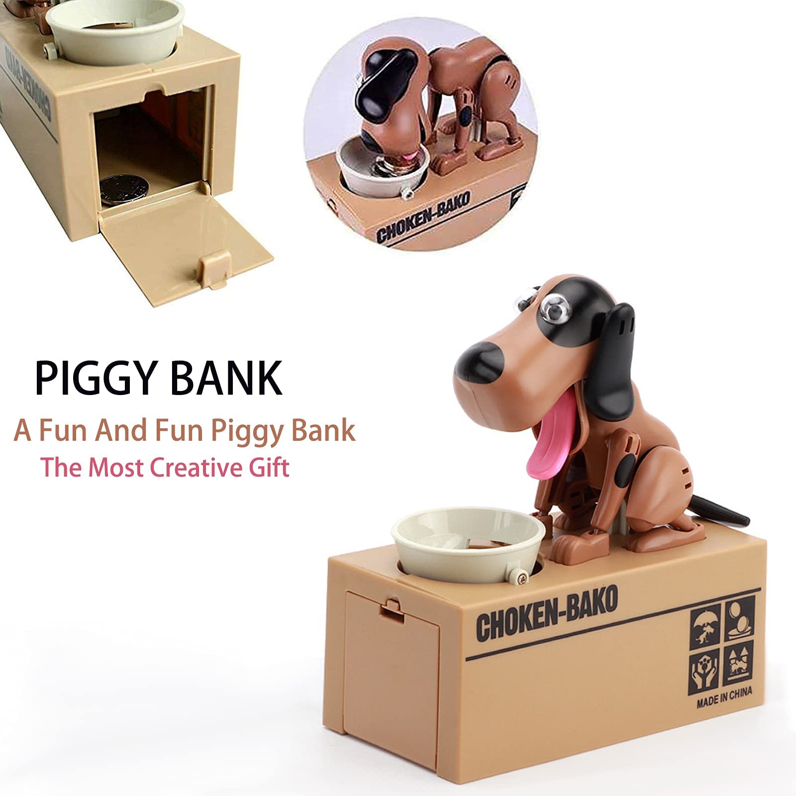 Interactive Dog Coin Bank – Automatic Electric Money Saving Piggy Bank with Moving Dog Design – Fun Kids Gift & Desk Decor (Brown) — image 3
