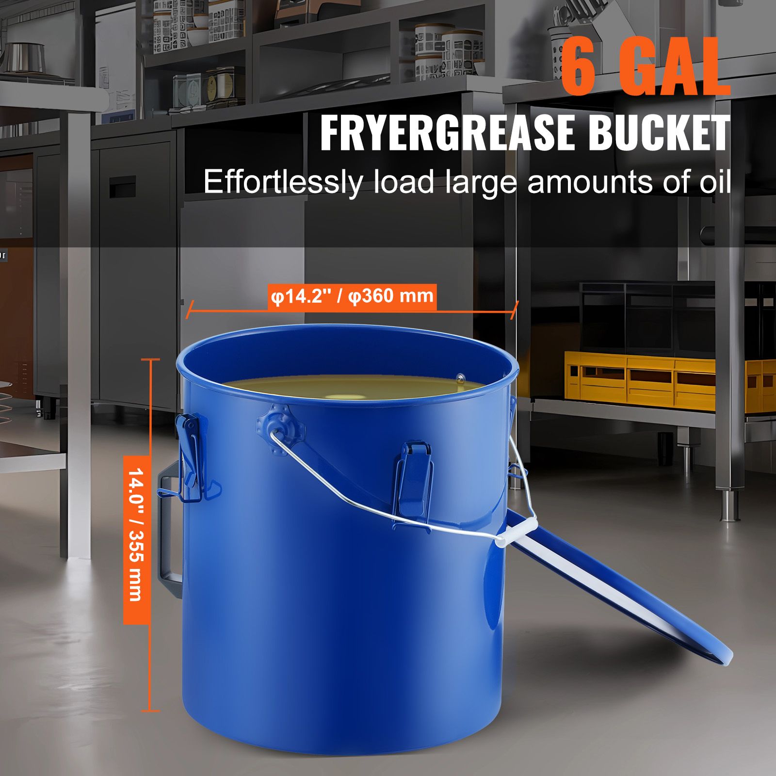 Fryer Grease Bucket, 22.7L Oil Disposal Caddy Carbon Steel Fryer Oil Bucket with Rust-Proof Coating, Oil Transport Container with Lid, Lock Clips, Filter Bag — image 2