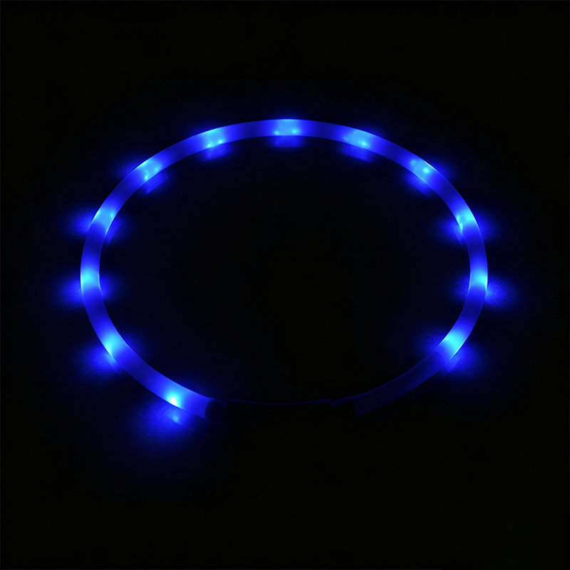 USB Rechargeable LED Silicone Glow Dog Collar with Buckle and Light Beads-blue-50cm
