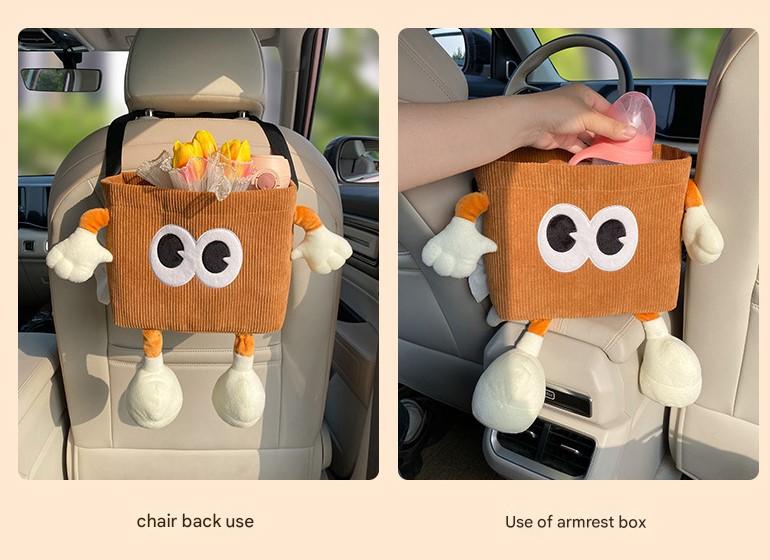 Black Cute Cartoon Car Trash Bin with Adjustable Strap - Water-Repellent Corduroy (19 × 24cm) — image 5
