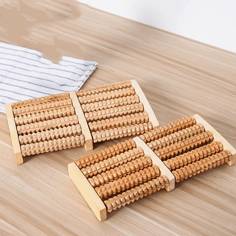 Wooden Foot Massage Roller Dual Control Foot Massager Portable Foot Roller Home - Wood color - Size 17-27cm โ image 6